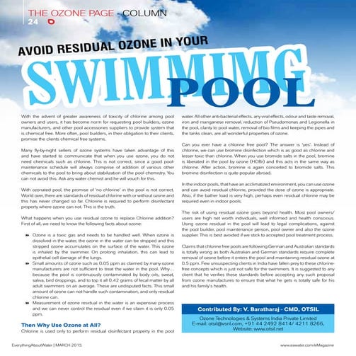 Avoid Residual Ozone In Your Swimming Pool PDF
