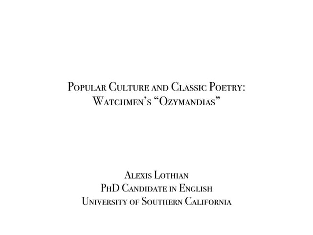 Popular Culture and Classic Poetry: Watchmen's Ozymandias