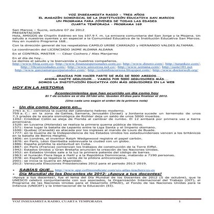 VOZ INSESAMISTA RADIO - PROGRAMA 169