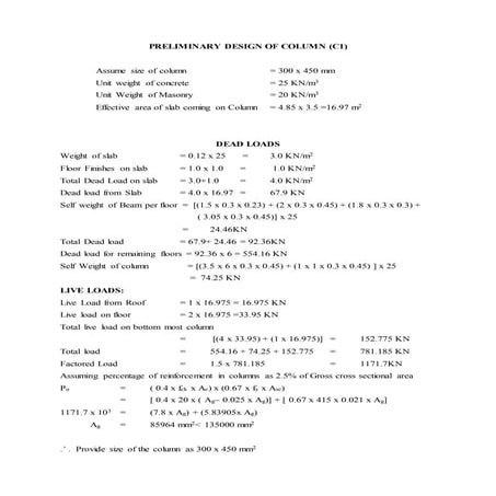 Preliminary design of column