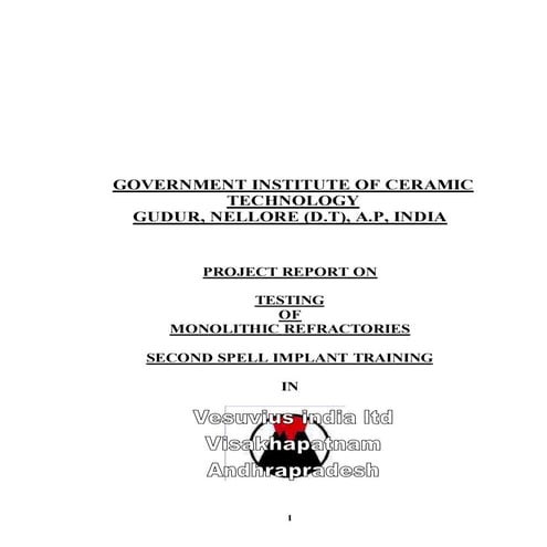 Vesuvius Project report - Monolithic refractories