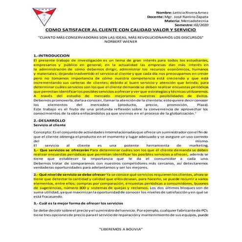 COMO SATISFACER AL CLIENTE CON CALIDAD SERVICIO Y VALOR