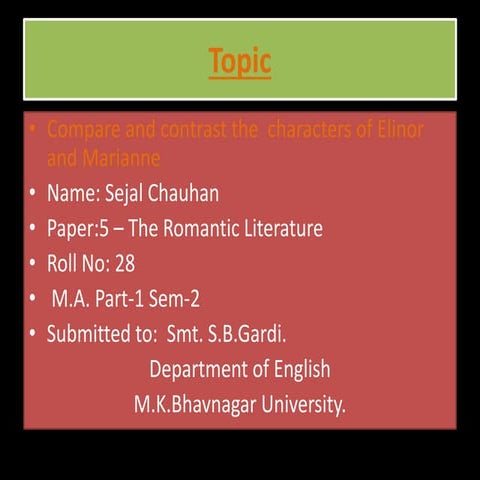 Compare and Contrast the Characters of Elinor and Marianne