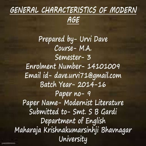 GENERAL CHARACTERISTICS OF MODERN AGE  