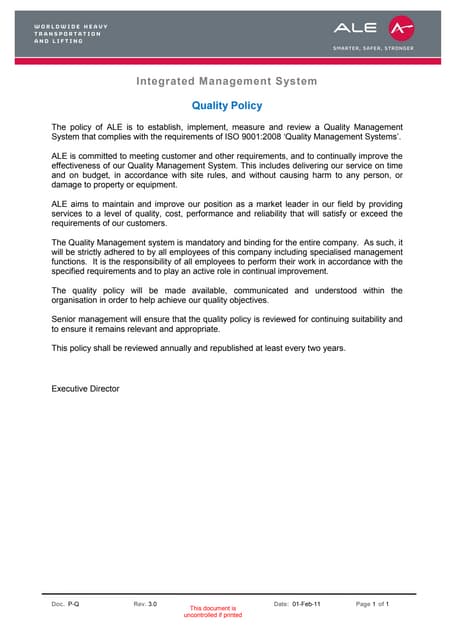 QUALITY POLICY | PDF