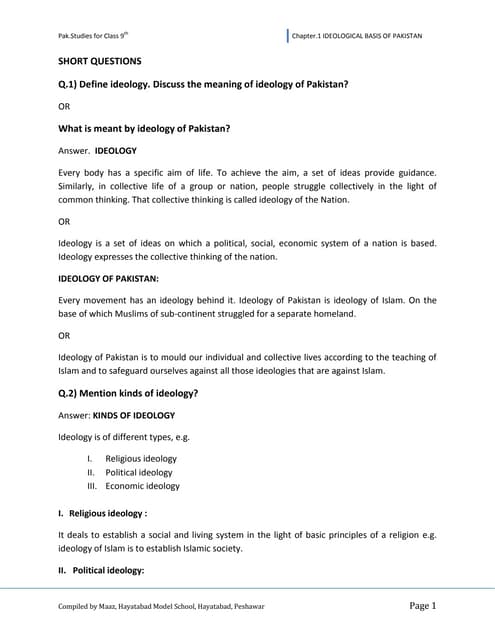 Pakistan studies for class 9th Notes 