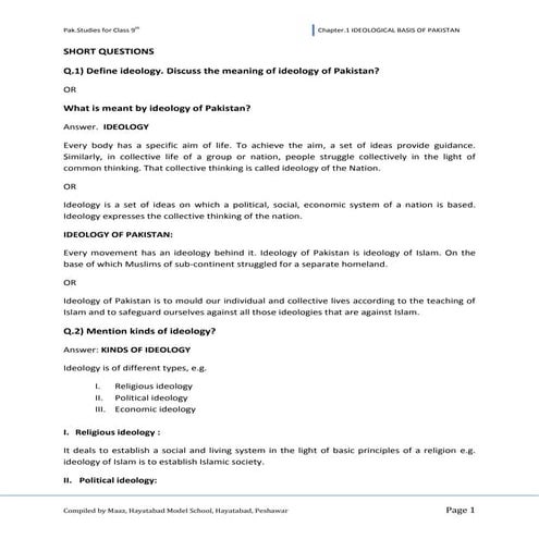 Pakistan studies for class 9th Notes 