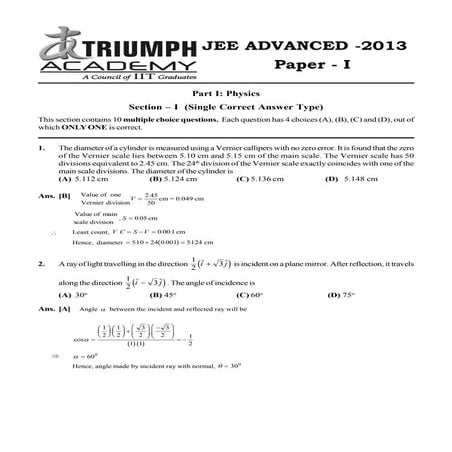 Triumph JEE Advanced Physics- Paper 1