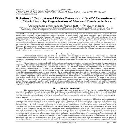 Relation of Occupational Ethics Patterns and Staffs' Commitment of Social Sec...