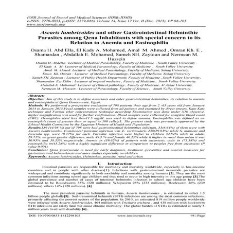 Ascaris lumbricoides and other Gastrointestinal Helminthic Parasites among Qe...