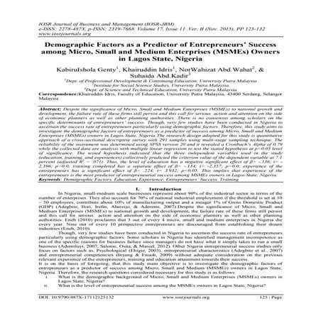 Demographic Factors as a Predictor of Entrepreneurs’ Success among Micro, Sma...