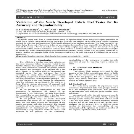 Validation of the Newly Developed Fabric Feel Tester for Its Accuracy and Rep...