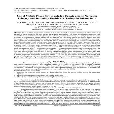 Use of Mobile Phone for Knowledge Update among Nurses in Primary and Secondar...