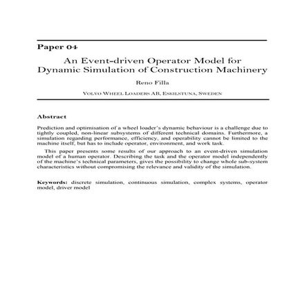 An Event-driven Operator Model for Dynamic Simulation of Construction Machinery