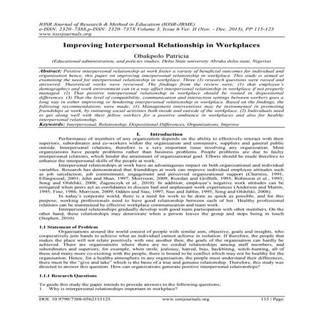 Improving Interpersonal Relationship in Workplaces