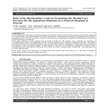 Role of the Biochemistry Labs in Promoting the Health Care Services for the I...