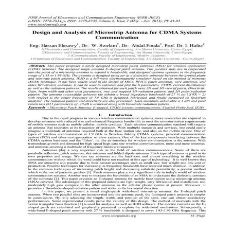 Design and Analysis of Microstrip Antenna for CDMA Systems Communication
