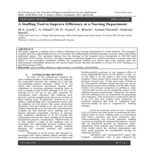 A Staffing Tool to Improve Efficiency at a Nursing Department