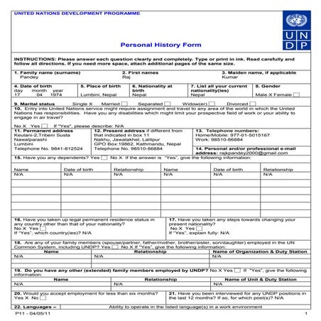 P11 form undp - raj k pandey as of 2014 for UN