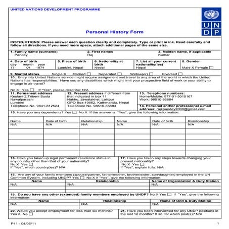 P11 form undp - raj k pandey as of 2014 for Raj
