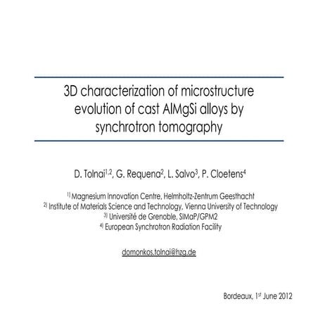 3D characterization of microstructure evolution of cast AlMgSi alloys by synchrotron tomography
