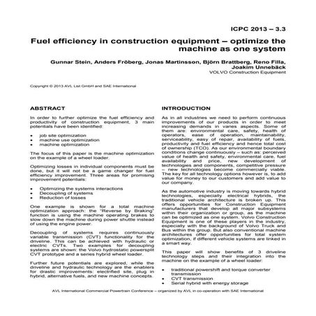 Fuel efficiency in construction equipment – optimize the machine as one system