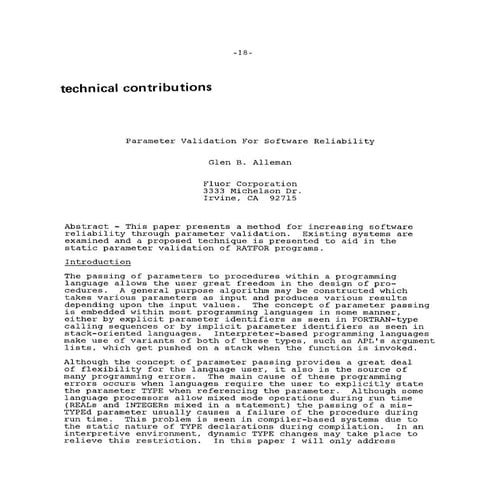 Parameter Validation for Software Reliability