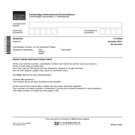 Paper-2-2017- Cambridge Lower Secondayr Science Past Paper