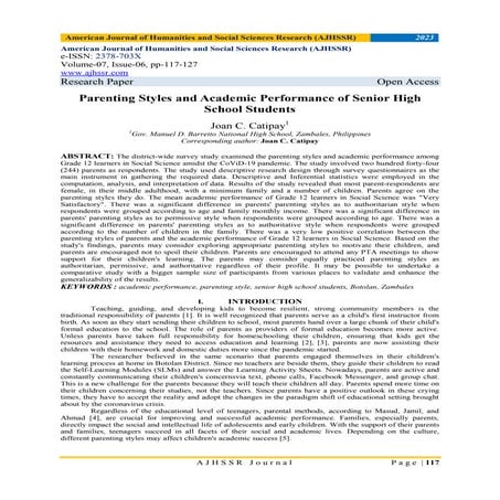 Parenting Styles and Academic Performance of Senior High School Students