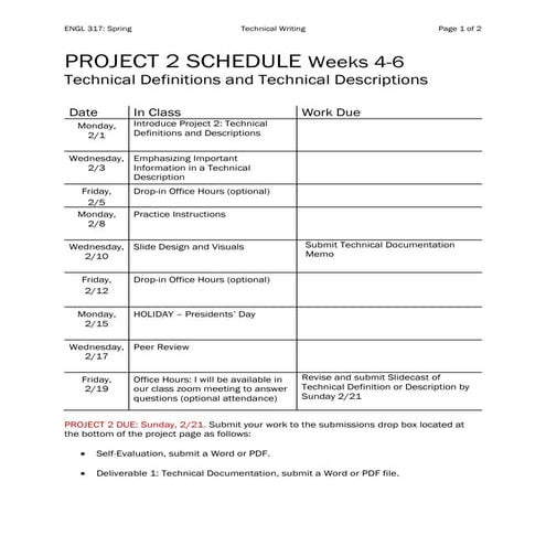 Eng 317H Project 2 Virtual Schedule Spring 2021