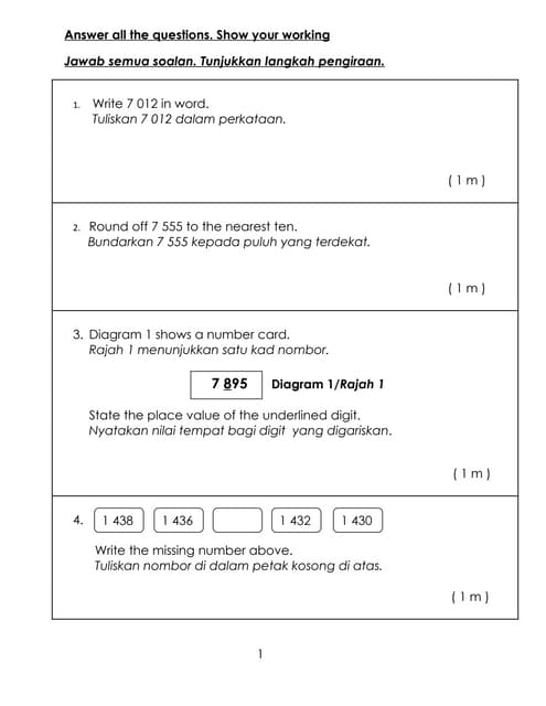 Mathematics exam paper year 5(dlp) | DOCX