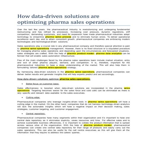 Pharmaceuticals Sales Force Effectiveness | PDF