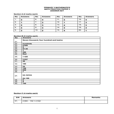 P3 Math Practice Paper 3