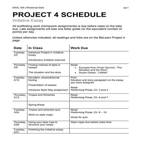 ENGL 309 Project 4 Assignment Sheet: Imitative Essay | DOCX