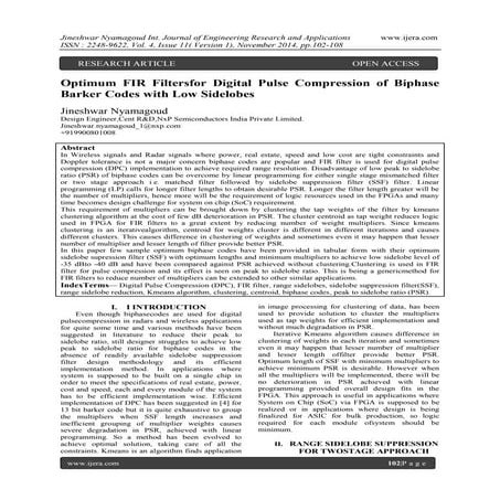 Optimum FIR Filtersfor Digital Pulse Compression of Biphase Barker Codes with...
