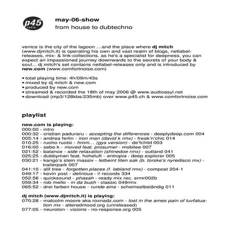 P45 Radio May 06 Show Playlist