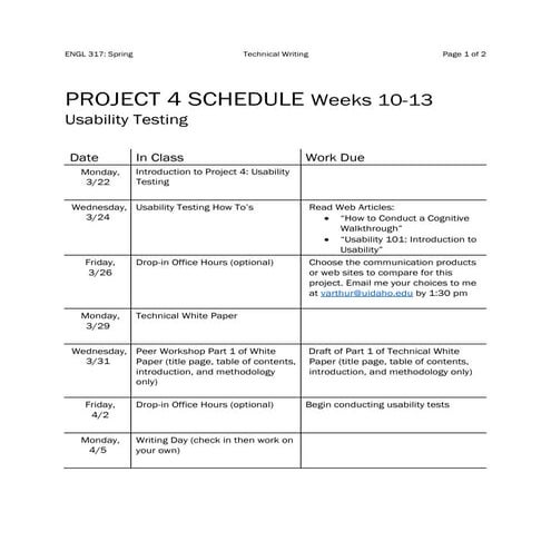 Eng 317H P4 Virtual Schedule Spring 2021