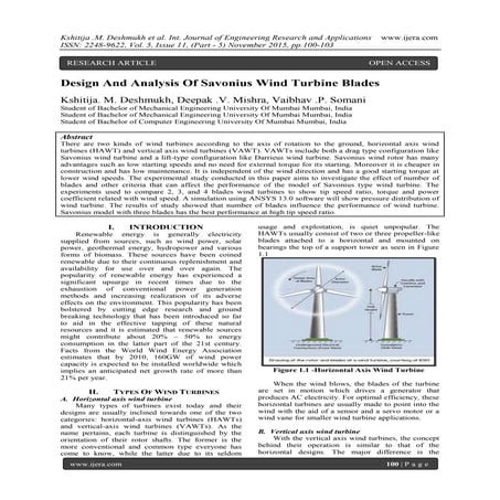 Design And Analysis Of Savonius Wind Turbine Blades | PDF