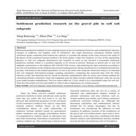 Settlement prediction research on the gravel pile in soft soil subgrade