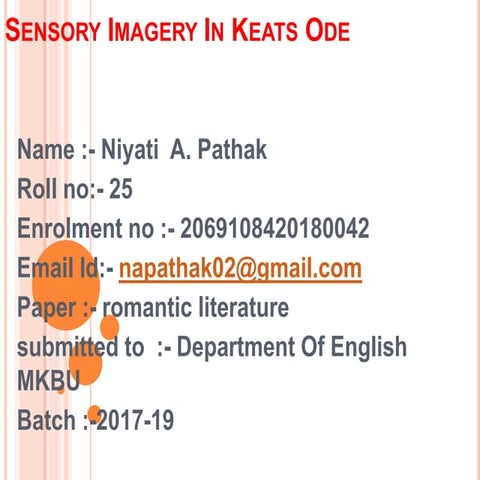   sensory imagery in keats odes ( romantic literature )