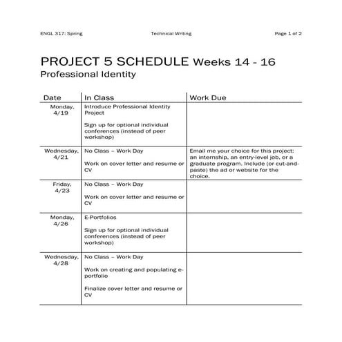 Eng 317H P5 Virtual Schedule Spring 2021
