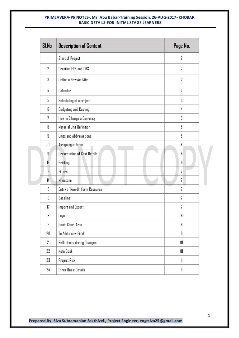 Gantt Chart Abbreviations