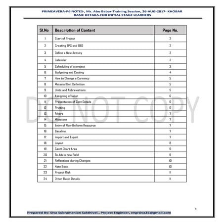 Primavera P6 Notes for Beginners 