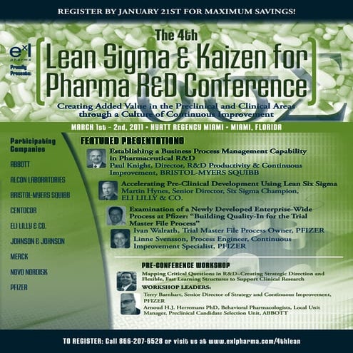 4th Lean Sigma & Kaizen for Pharma R&D Conference, March 2011, Miami