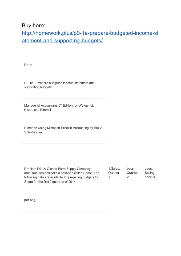 P9 1a Prepare Budgeted Income Statement And Supporting Budgets