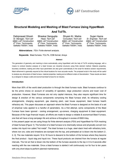 Structural modeling and meshing of blast furnace using TCL/Tk scripting.