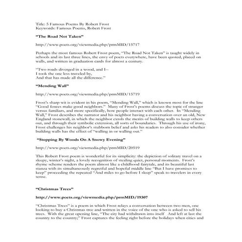 Pa 5 famous poems by robert frost veronica