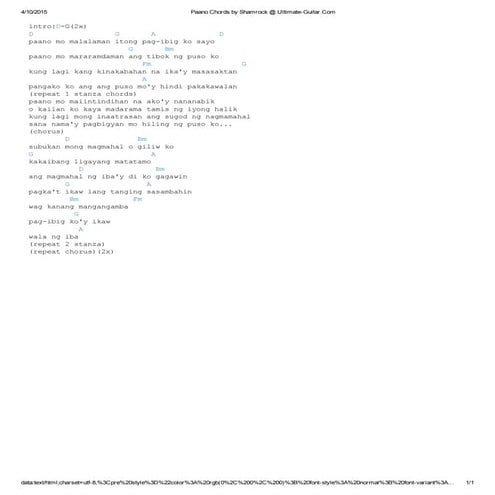 Paano chords by shamrock @ ultimate guitar | PDF