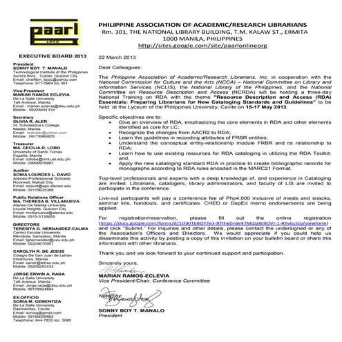 Paarl invitation letter to attend the 2013 General Assemblys ga | DOC
