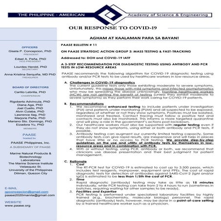 Draft on Testing for COVID-19 with Antibody and PCR Tests in Low Resource Areas